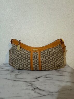Guess Monogram Shoulder Bag in Brown and Tan Leather Trim